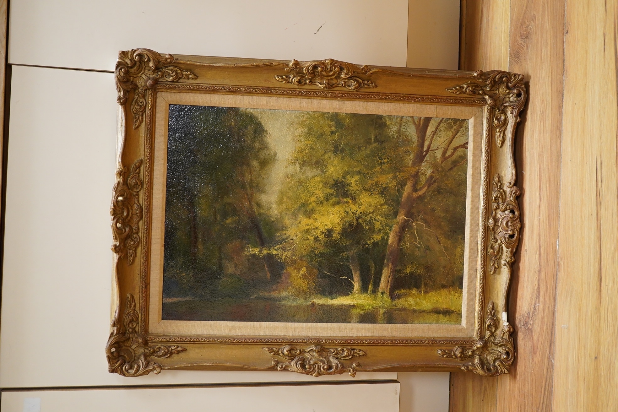 Kenneth Denton (b.1932), oil on board, ‘’Epping Forest’’, signed bottom left, 34x49cm. Condition - good, some losses to frame